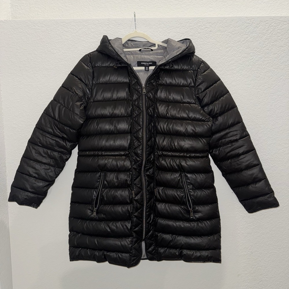 Kenneth Cole Women's L Quilted Anorak Puffer Jacket Full Zip‎ Black Snow Winter
